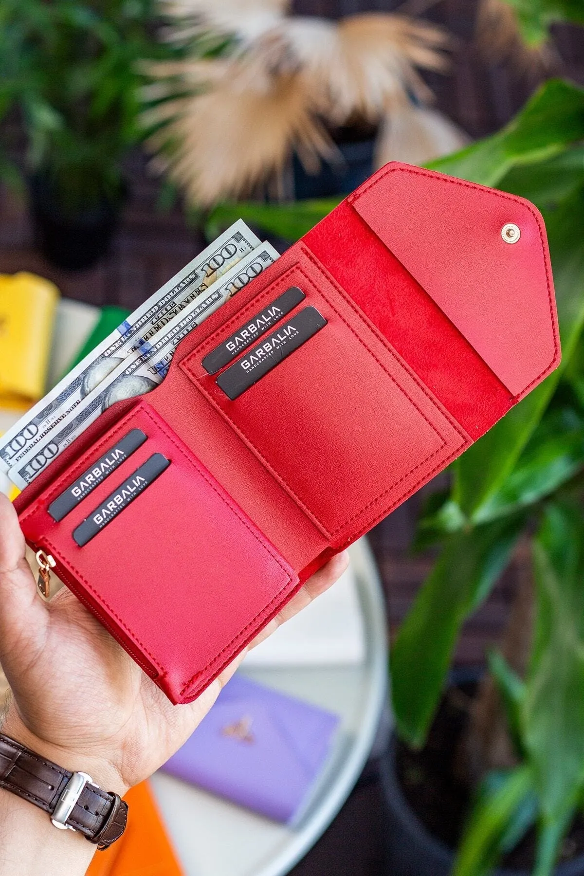 Garbalia  Columbia Mini-Damenbrieftasche aus veganem Leder in Rot mit Münzfach und losem Kartenhalter