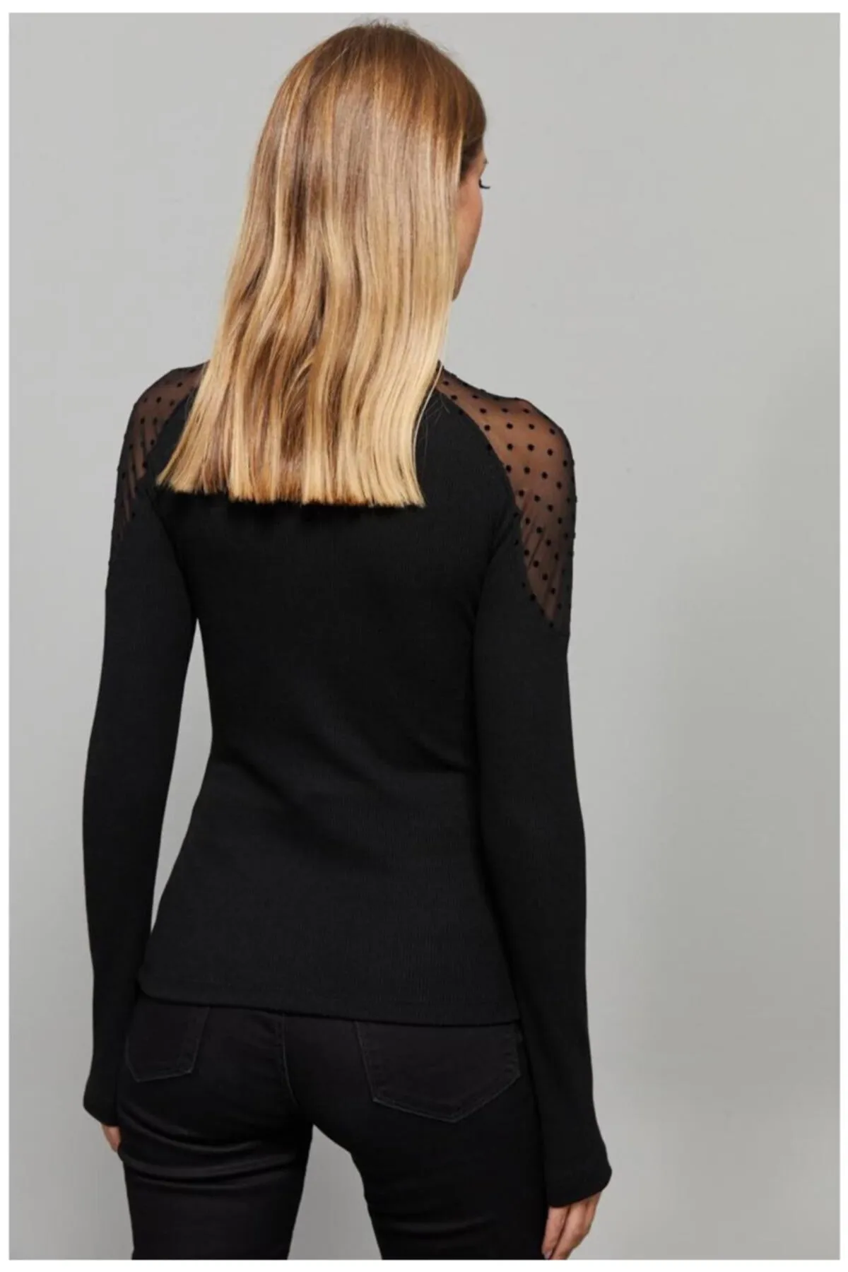 Cool & Sexy  Schwarze Tüllbluse mit Punkten für Damen EY1098
