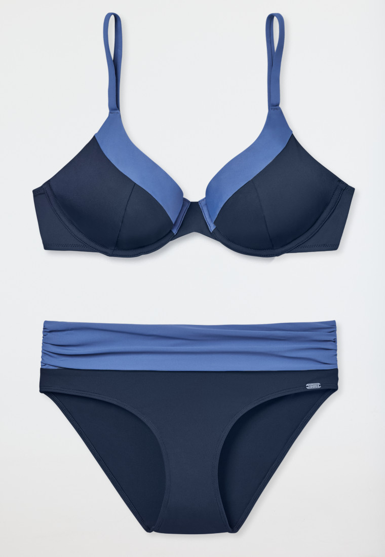 Bügel-Bikini verstellbare Träger Midi-Slip dunkelblau - Ocean Swim