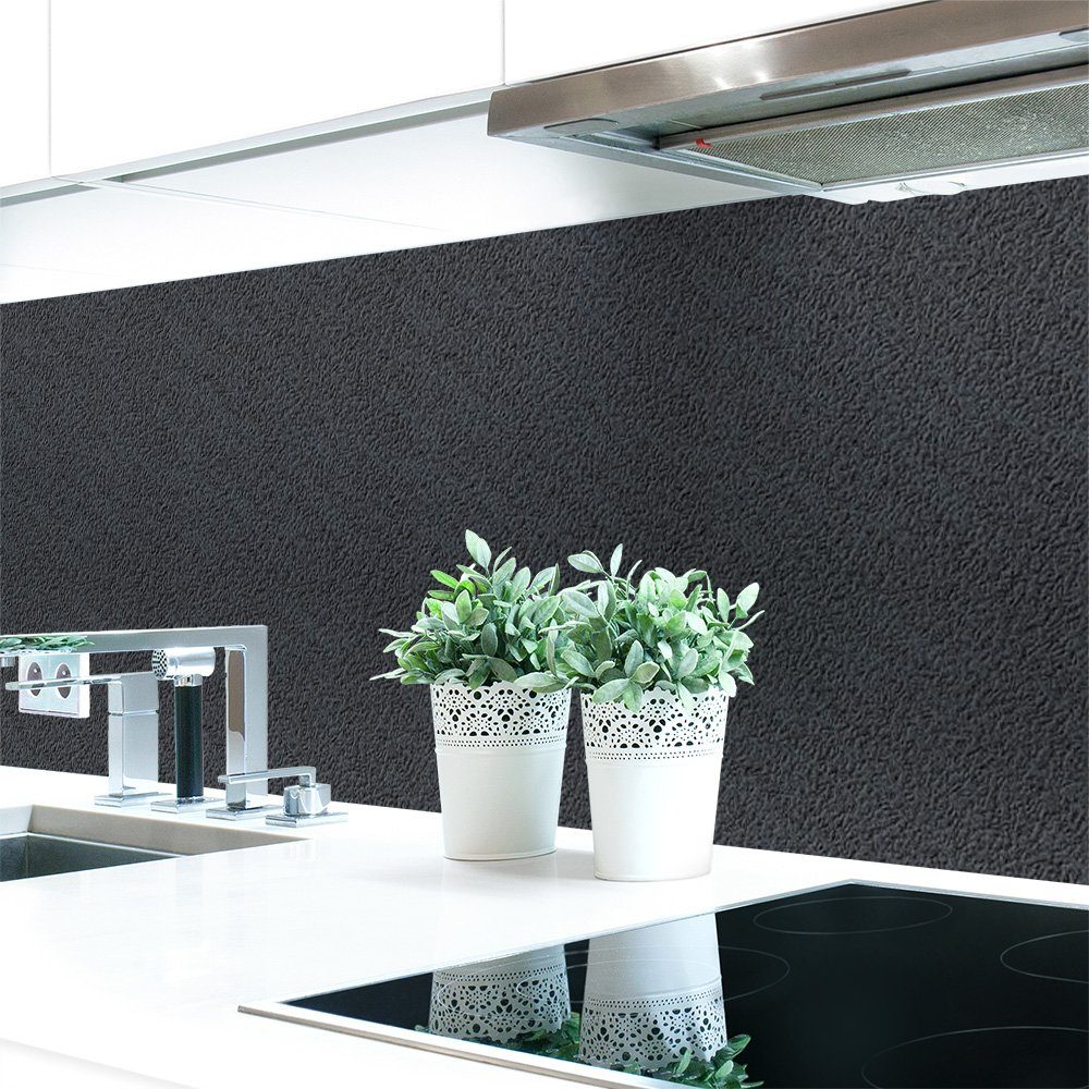 DRUCK-EXPERT Küchenrückwand Küchenrückwand Raufaser Anthrazit Premium Hart-PVC 0,4 mm selbstklebend