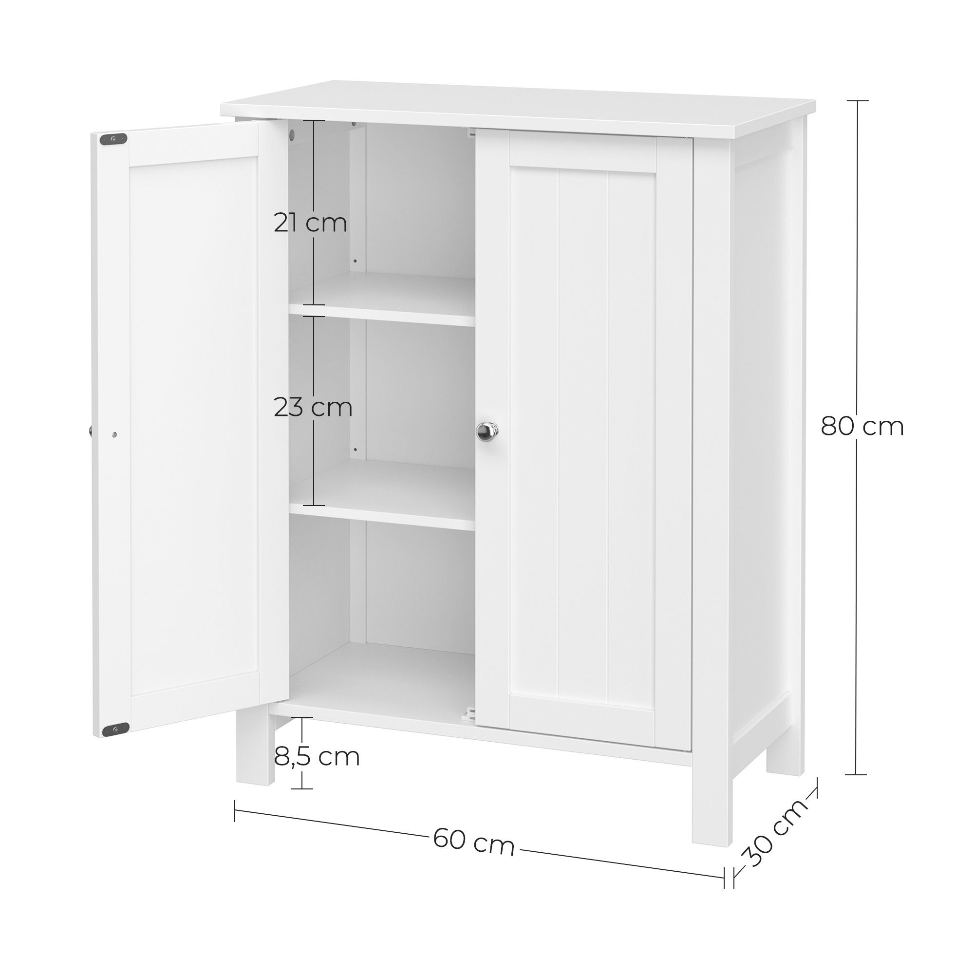 VASAGLE Badkommode Badezimmerschrank, 2 verstellbare Ebene, 30 x 60 x 80 cm