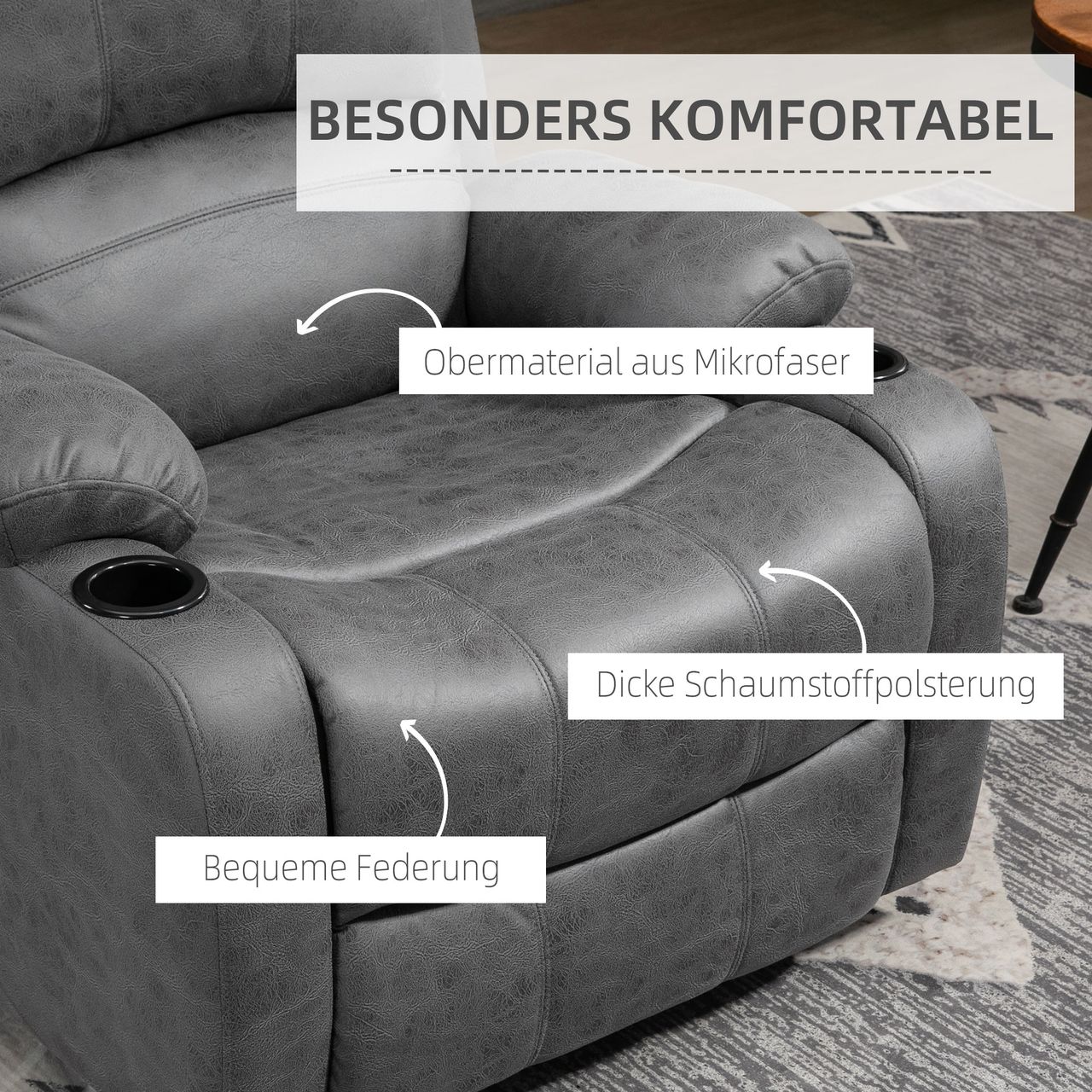 HOMCOM Relaxsessel, Ruhesessel mit Liegefunktion, Fernsehsessel für Wohnzimmer