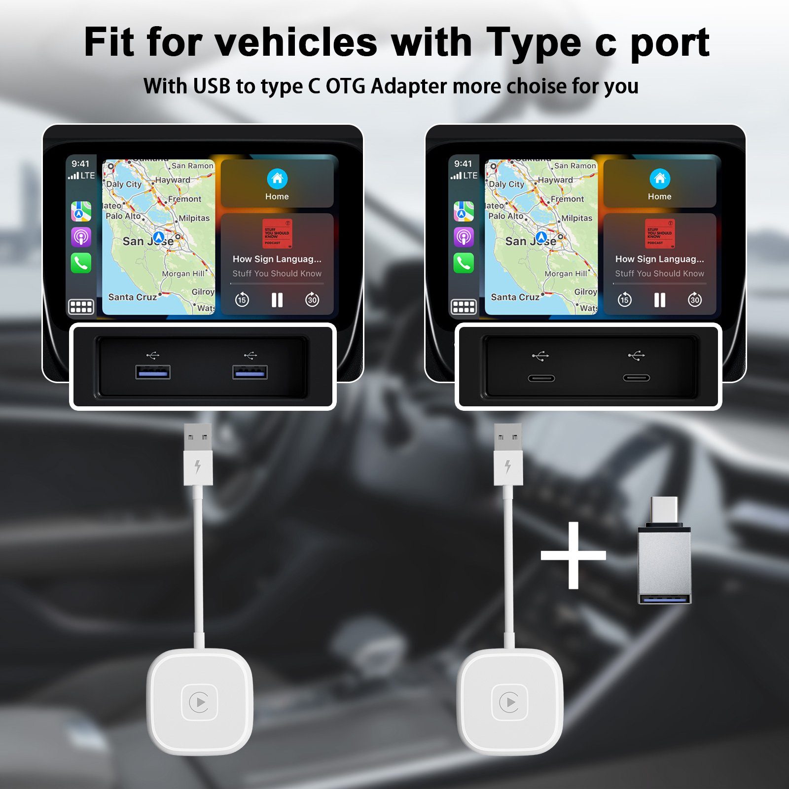 Bolwins C61D Wireless Carplay Adapter Dongle USB-C Adapter Auto System Radios Auto-Adapter