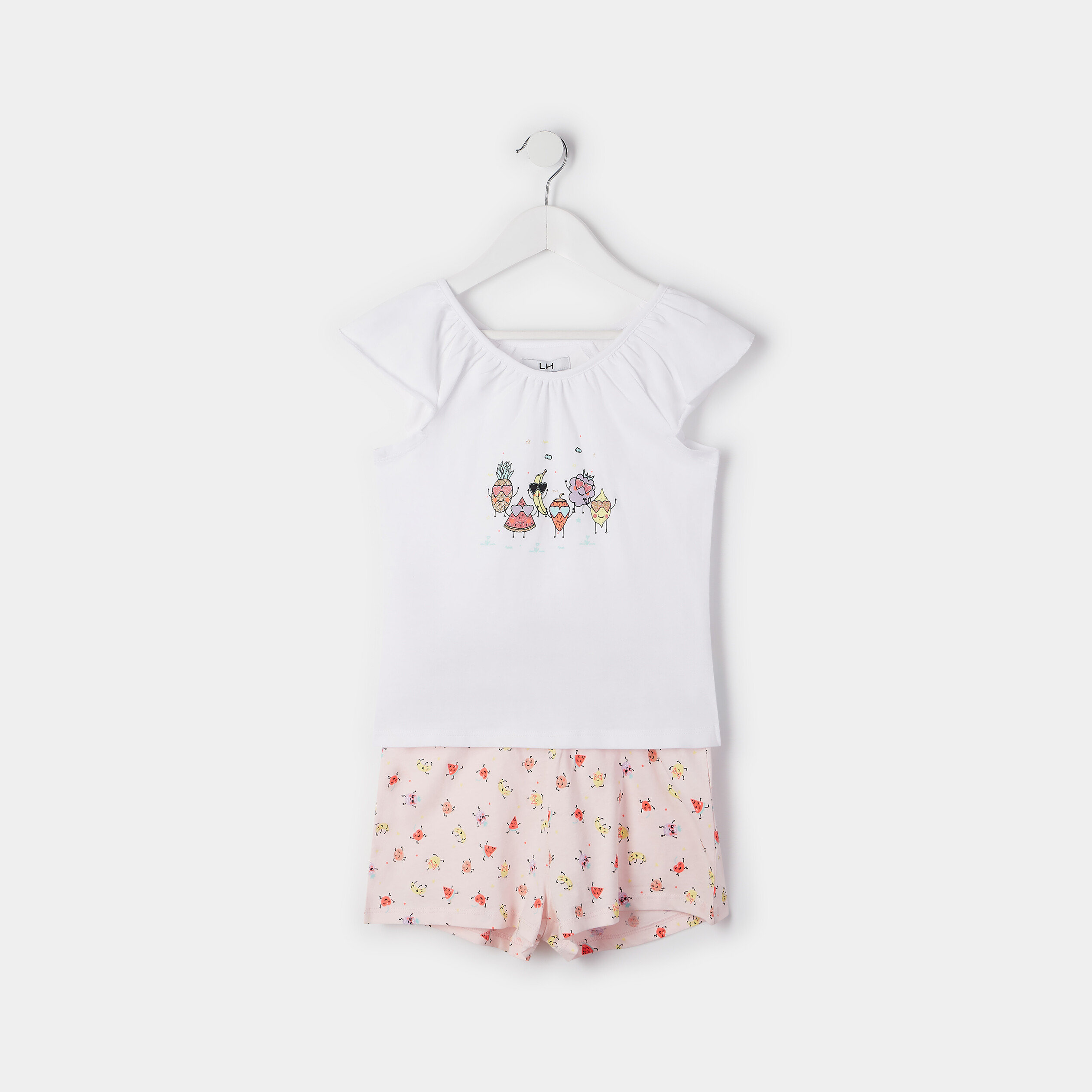 Ensemble pyjama 2 pièces short imprimé blanc fille | La Halle