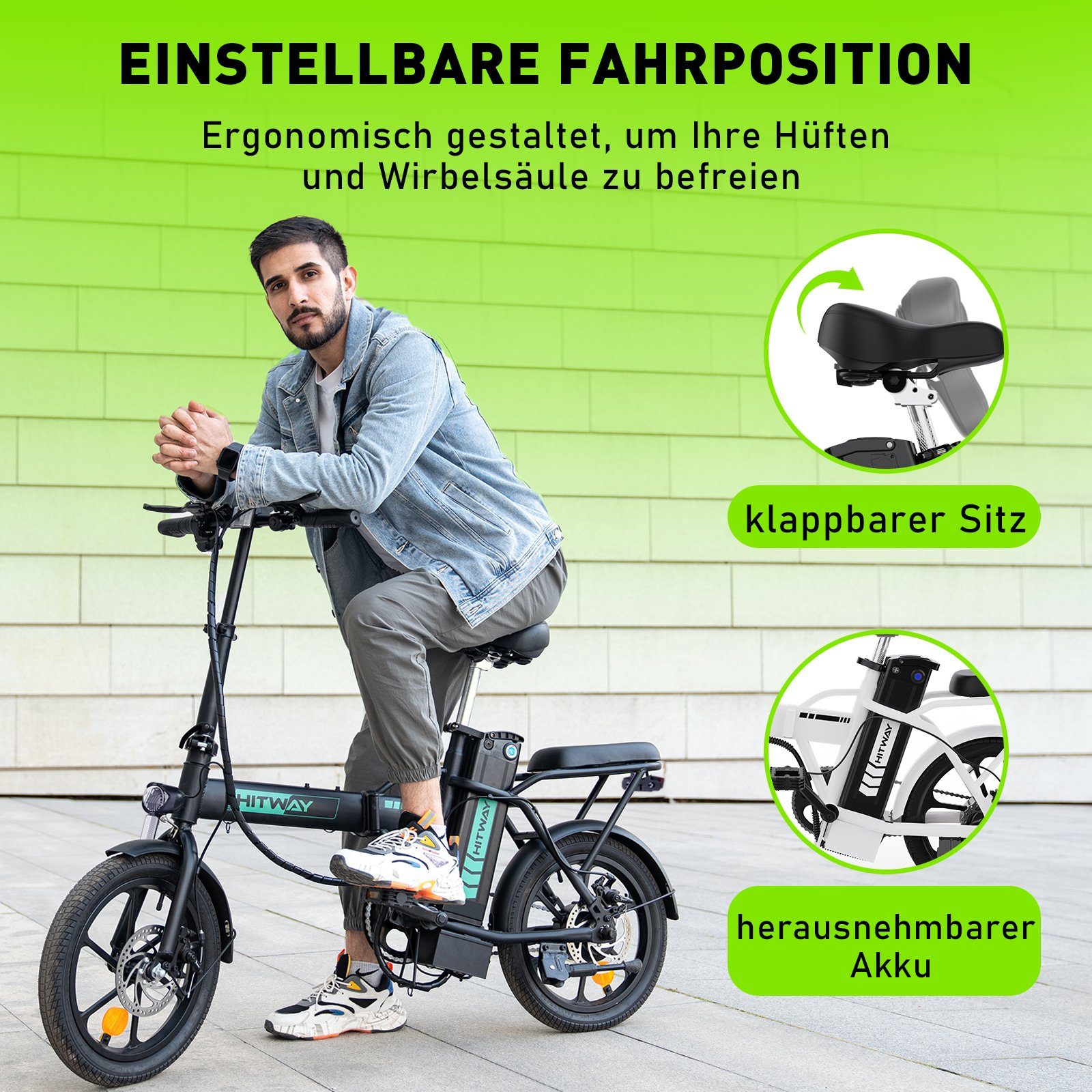HITWAY E-Bike 36V/8,4Ah Batterie,250W Motor,25km/h,bis 35-70km,16