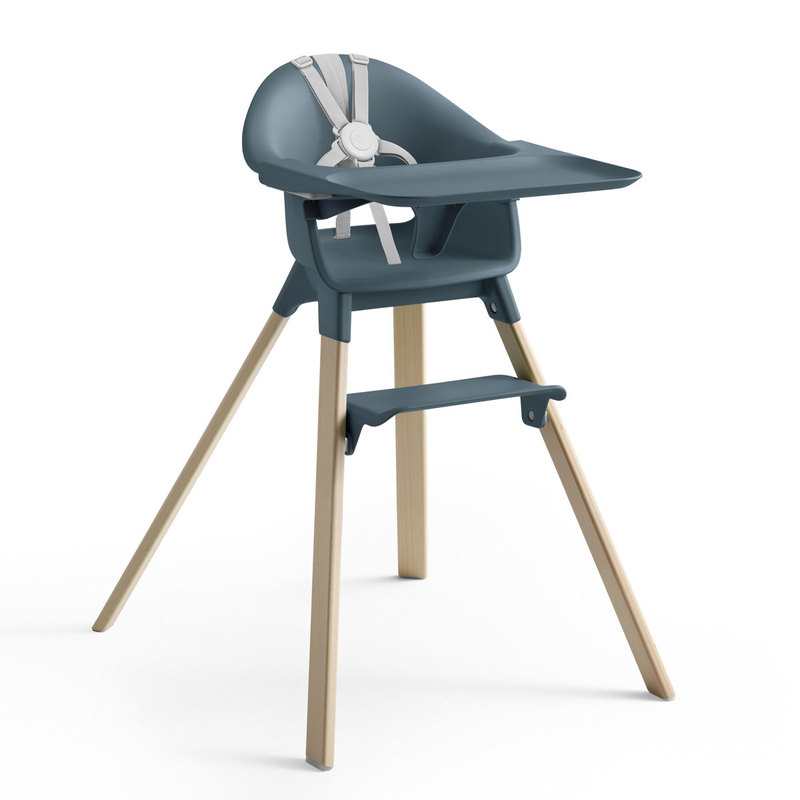 Chaise haute Clikk Fjord bleue pieds bois Stokke