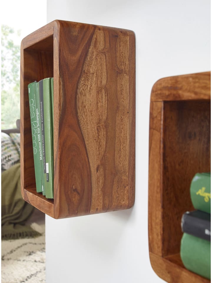 KADIMA DESIGN Wandregal Massivholz | 3-teiliges Set, Abgerundet, Hohe Belastbarkeit in Braun günstig kaufen onesize