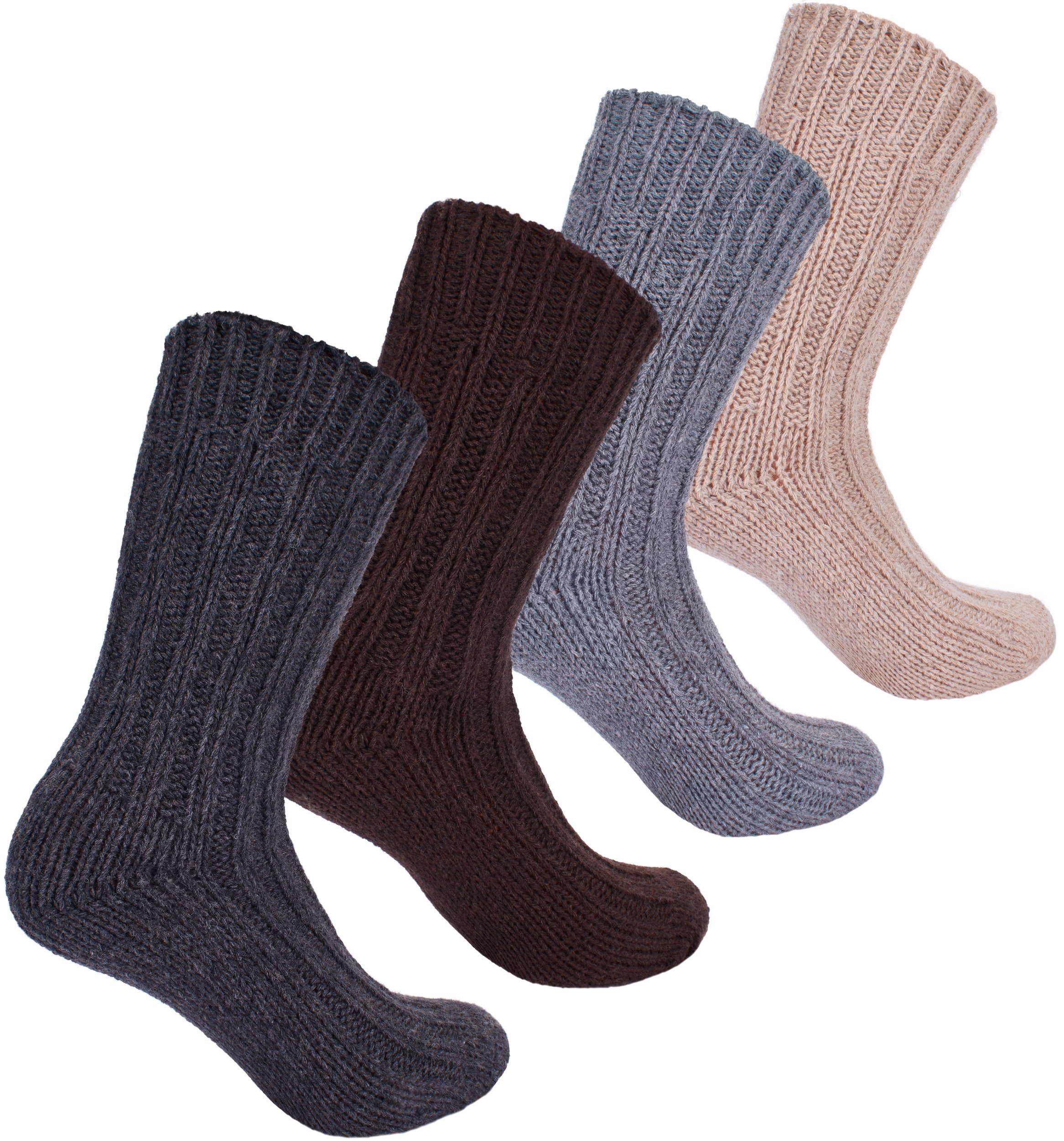 BRUBAKER Kuschelsocken Kinder Alpaka Socken aus 100% Alpakawolle (Set, 4 Paar) Wintersocken Set für Jungen und Mädchen - Kindersocken - Wollsocken