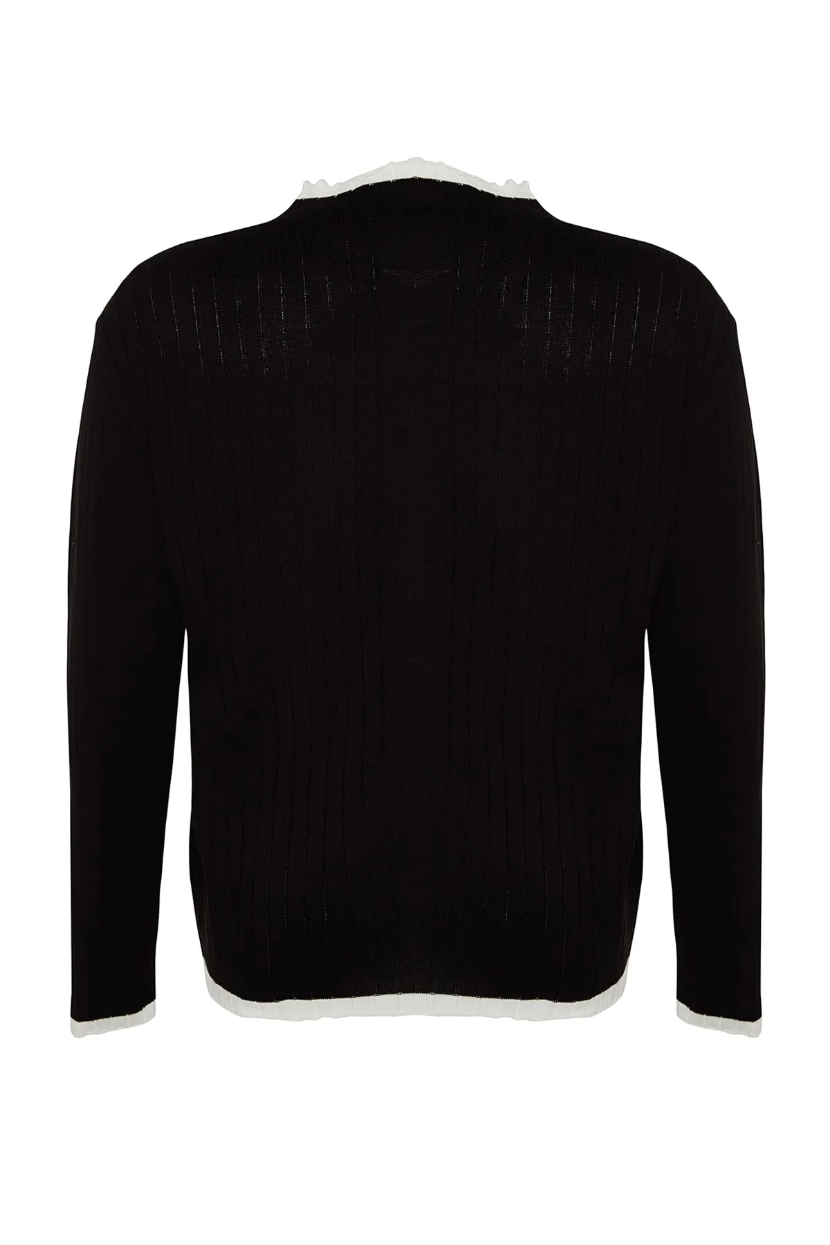 Trendyol Curve  Schwarzer, gestreifter Strickpullover mit detaillierten Details