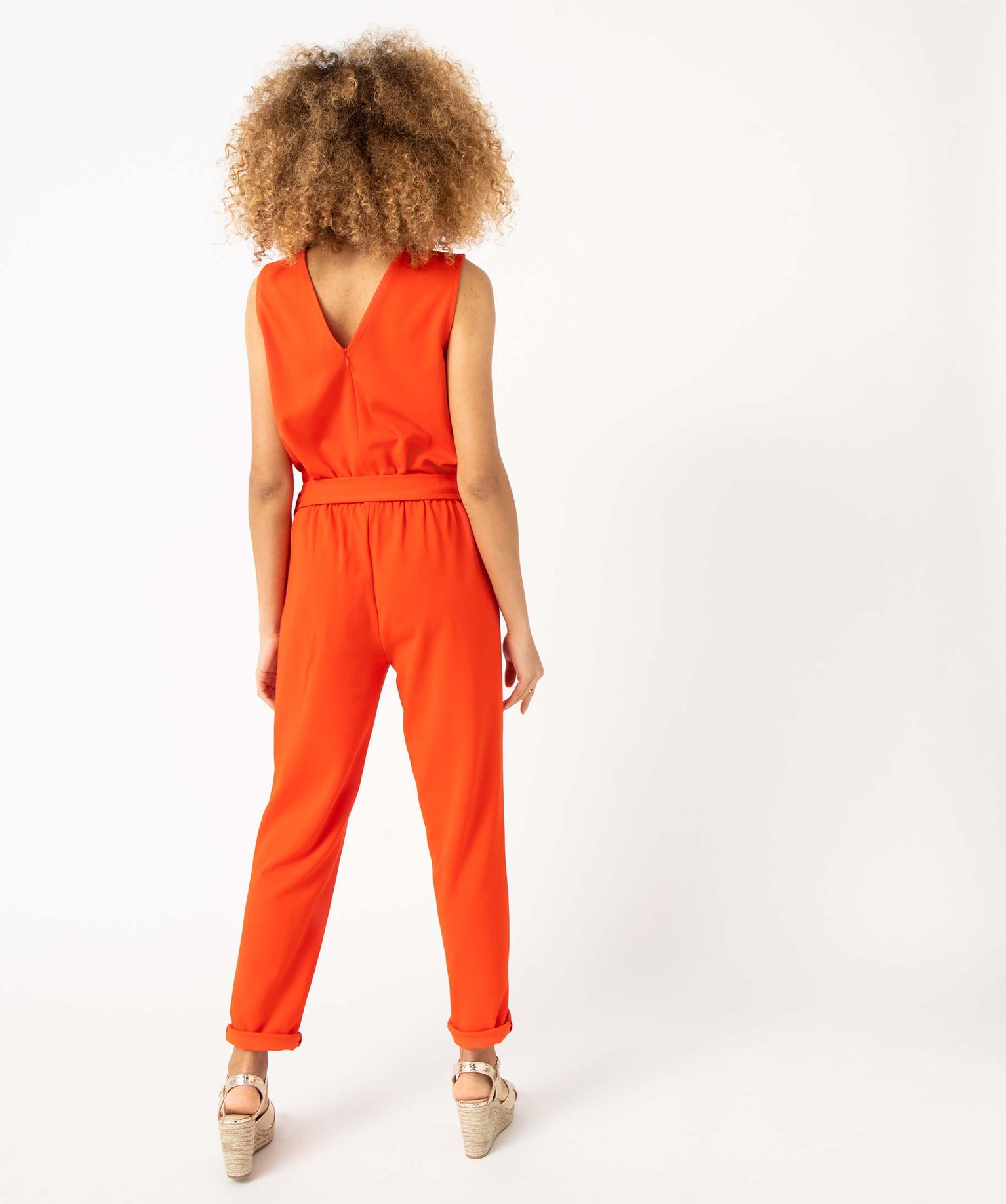 Combinaison pantalon femme unie avec haut cache-coeur orange | GEMO