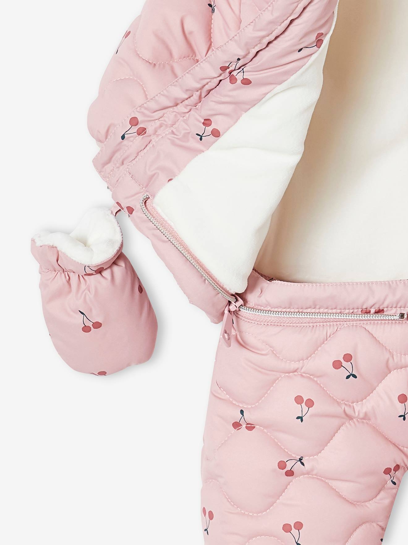 Combi-pilote avec moufles et chaussons bébé 2 en 1 mauve