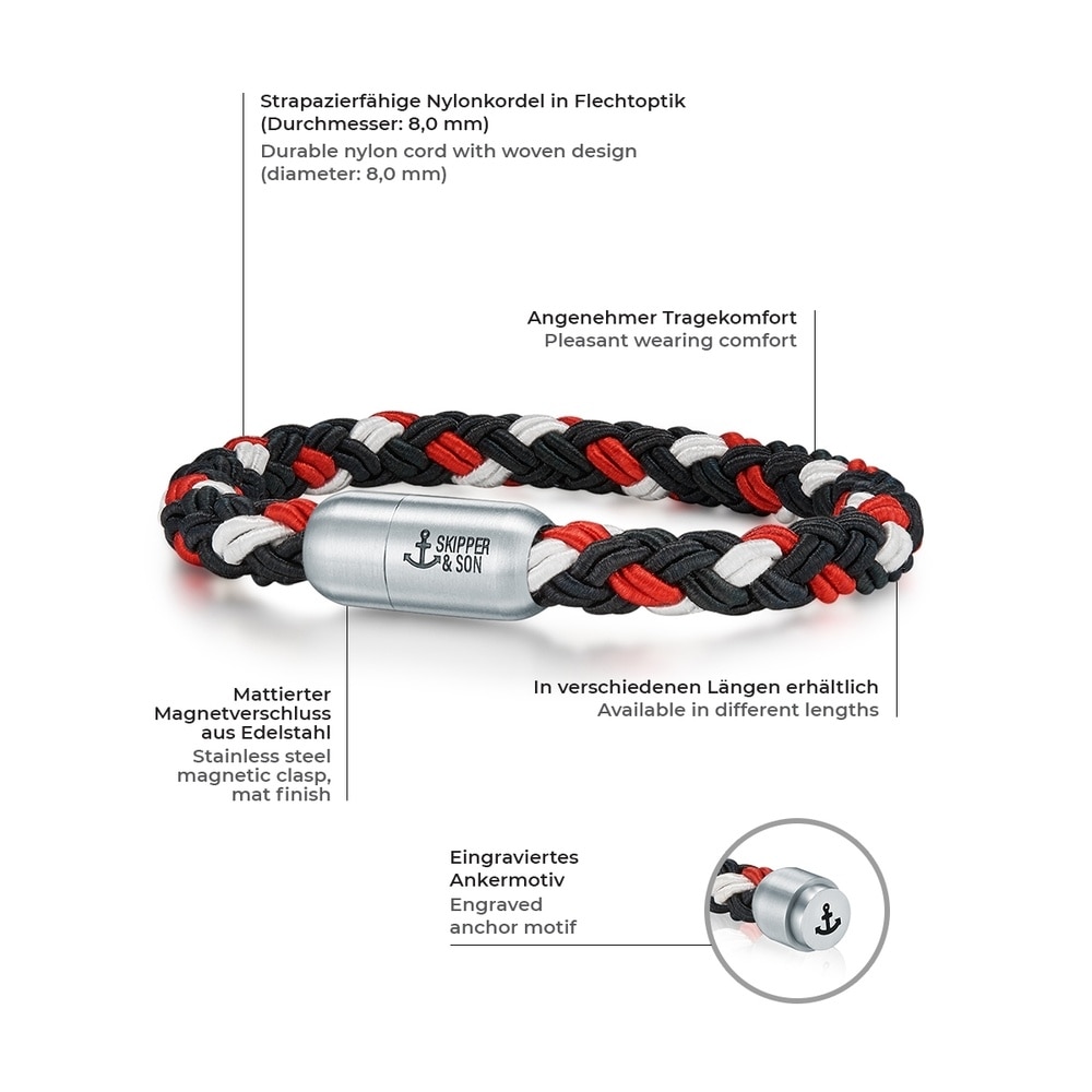 Skipper & Son Bracelet en acier inoxydable Nylon en Rouge Bracelet