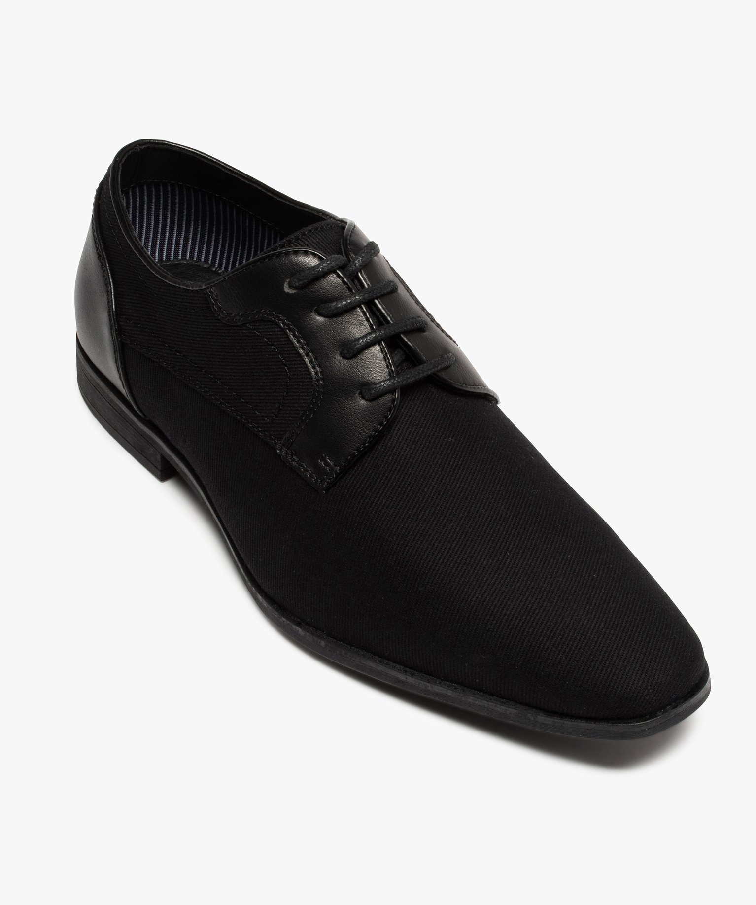 Derbies homme unis en toile et matière lisse noir | GEMO
