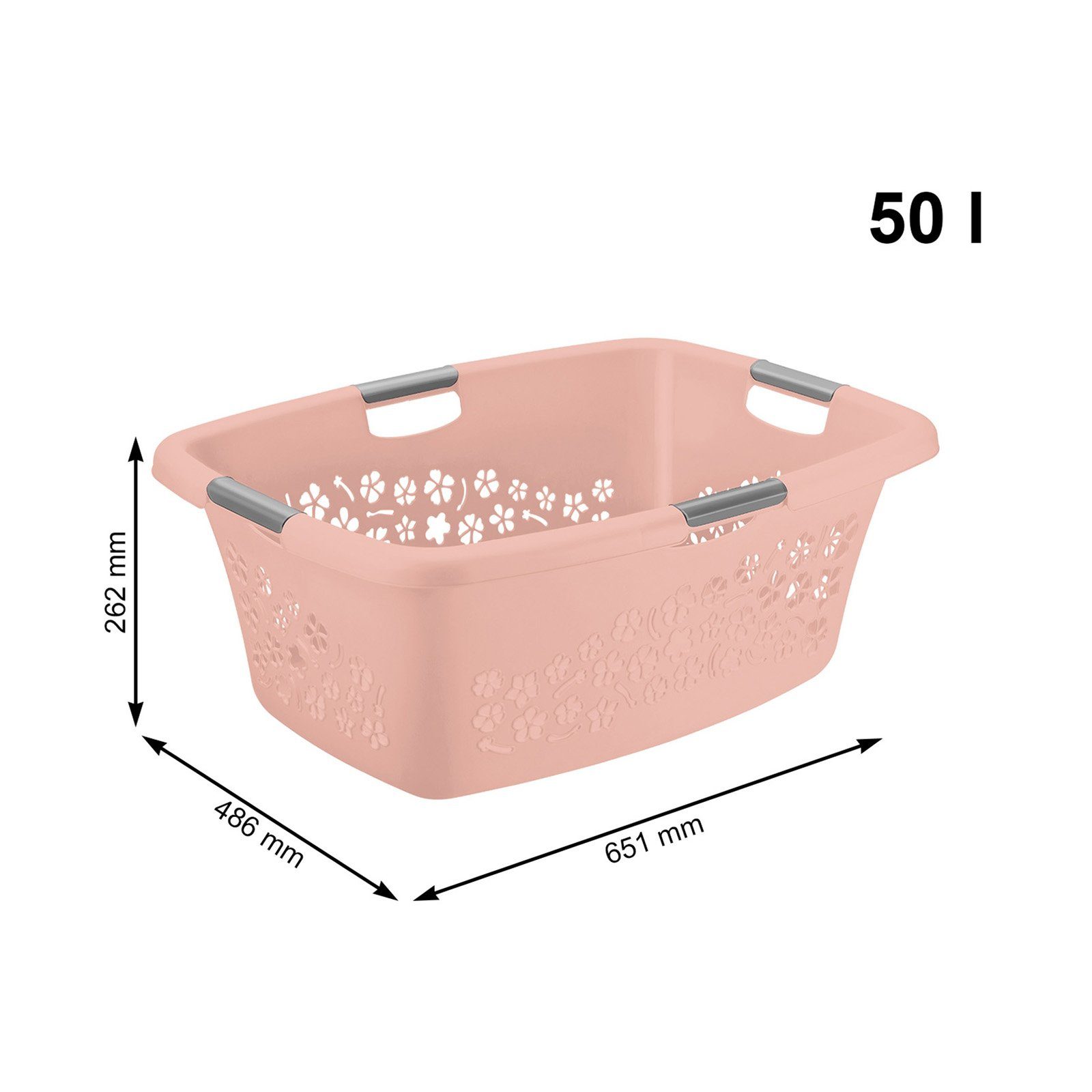ROTHO Wäschekorb Flowers Wäschekorb 50l mit 4 Griffen, Kunststoff (PP) BPA-frei