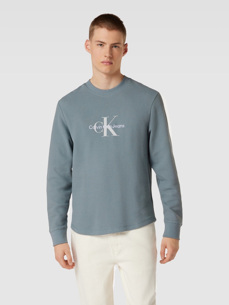 Longsleeve in Waffelstruktur mit Label-Stitching in anthrazit