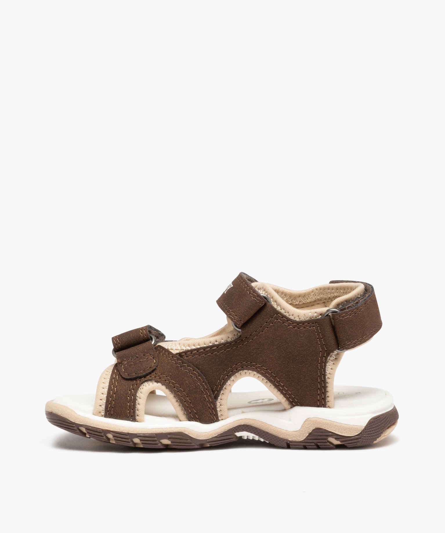 Sandales sport Garçon unies à scratchs - LuluCastagnette marron | GEMO