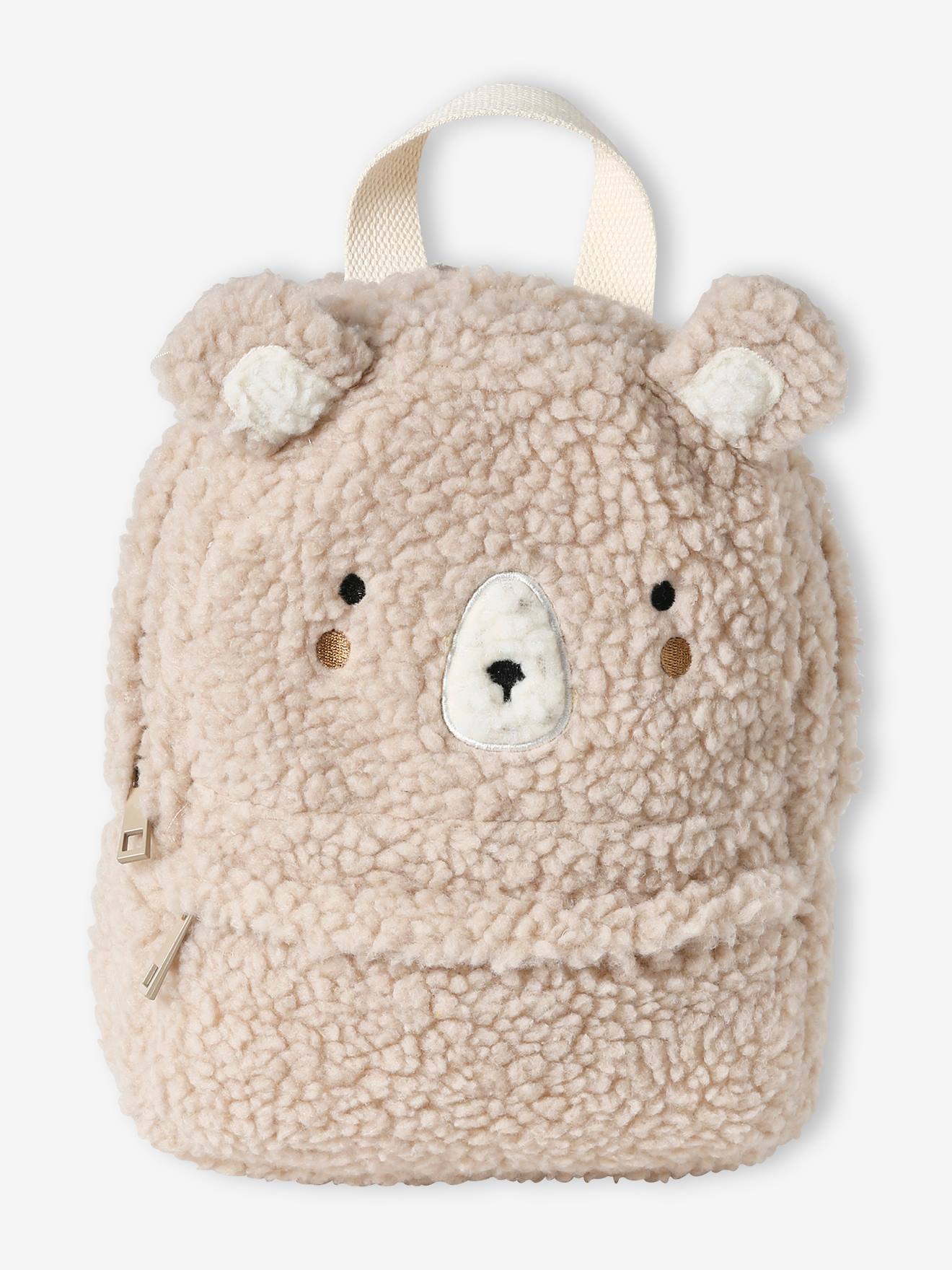 Sac à dos ours en sherpa enfant beige
