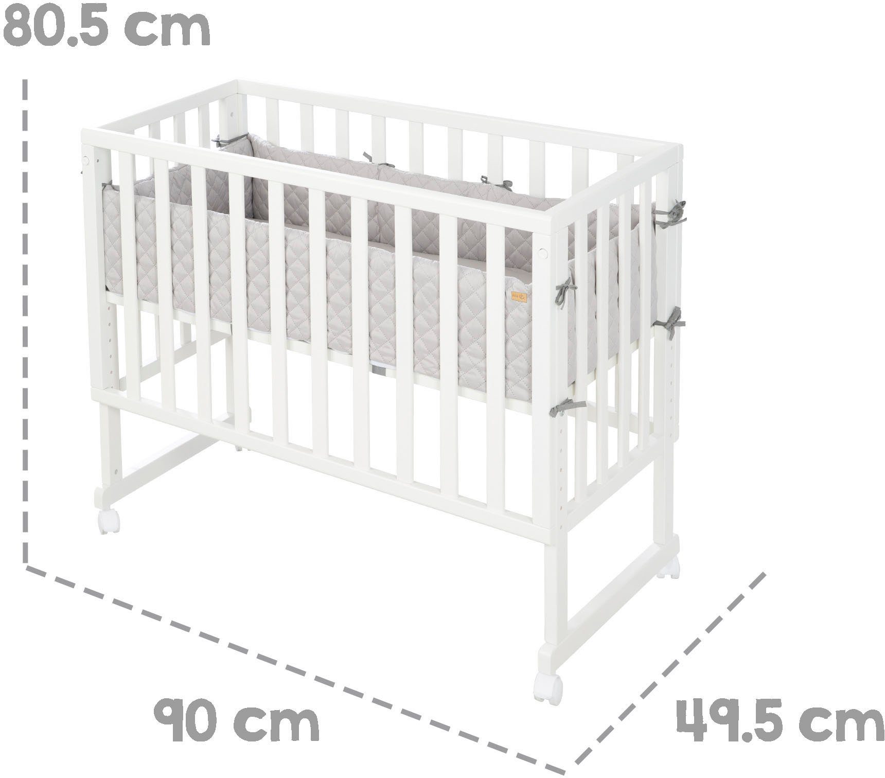 roba® Stubenbett 3in1 roba Style, weiß/silbergrau, mit 4 Rollen, Matratze, Nestchen und Sicherheitsbarriere