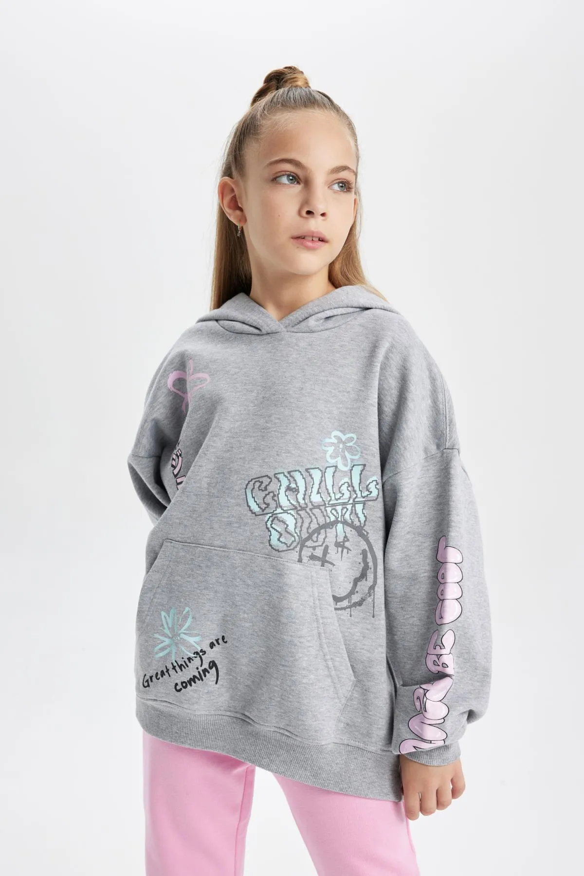 DeFacto  Dickes Kapuzen-Sweatshirt für Mädchen in Oversize-Passform mit weicher, flauschiger Innenseite