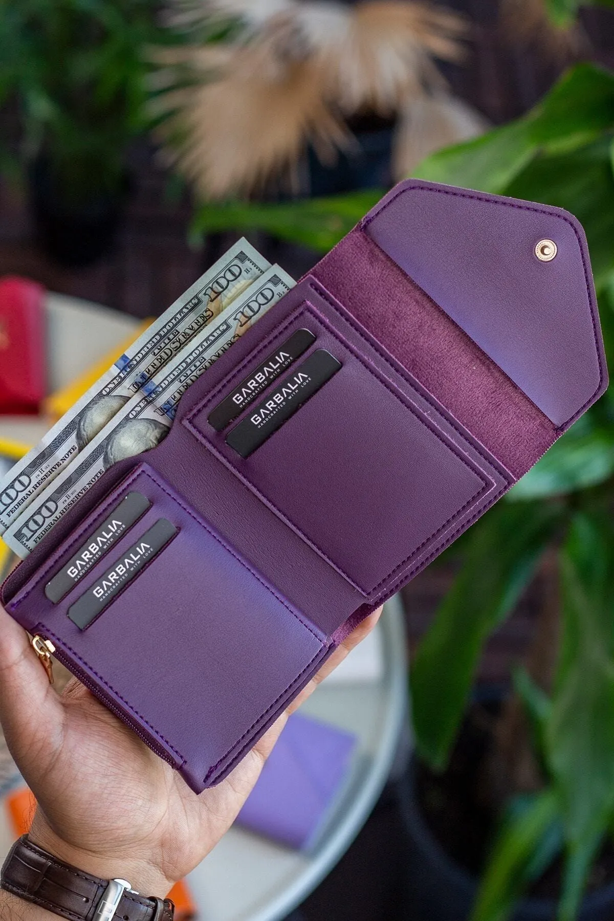 Garbalia  Columbia Damen-Geldbörse Mini Plum aus veganem Leder mit Münzfach und losem Kartenhalter
