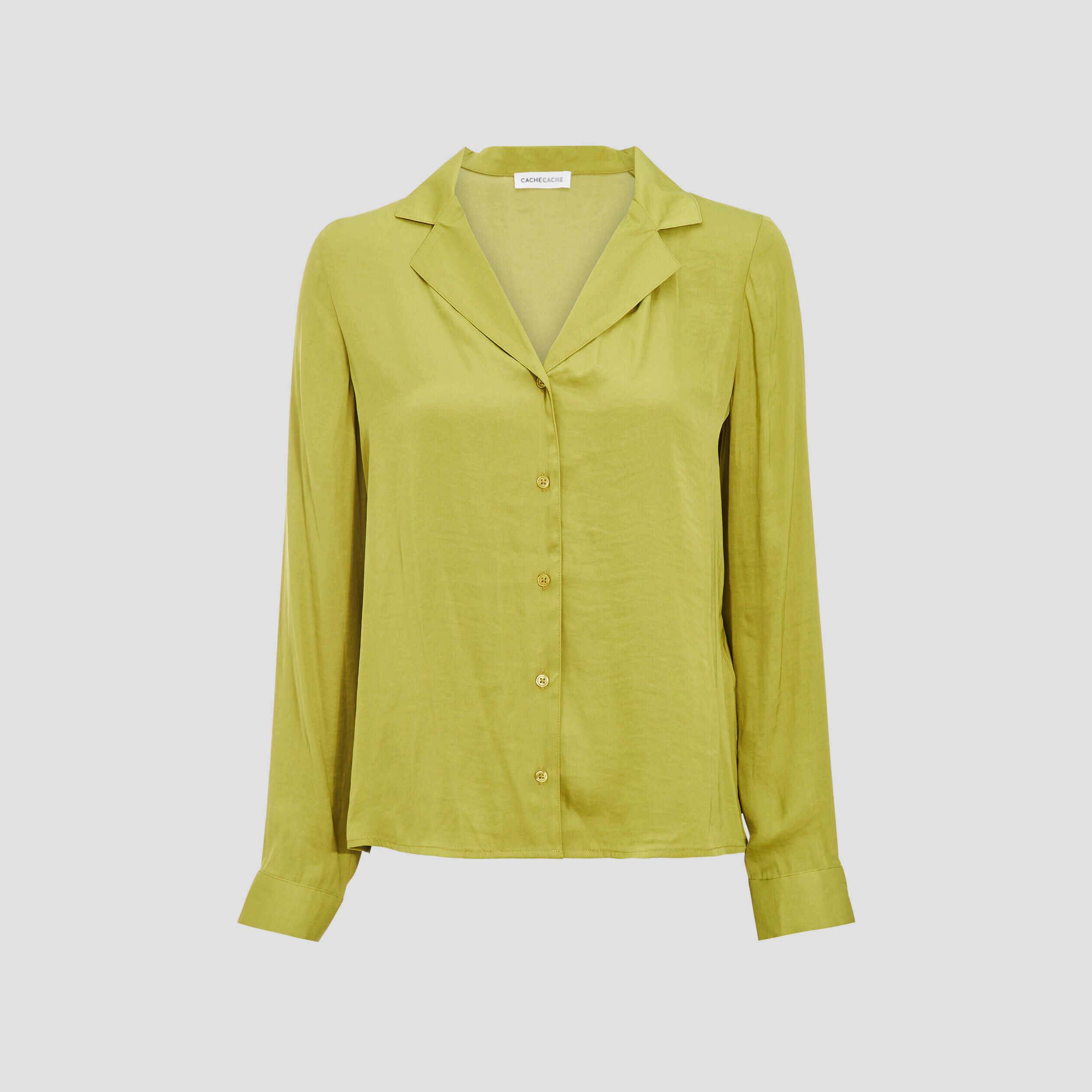 Chemise manches longues satin vert olive femme | Cache Cache