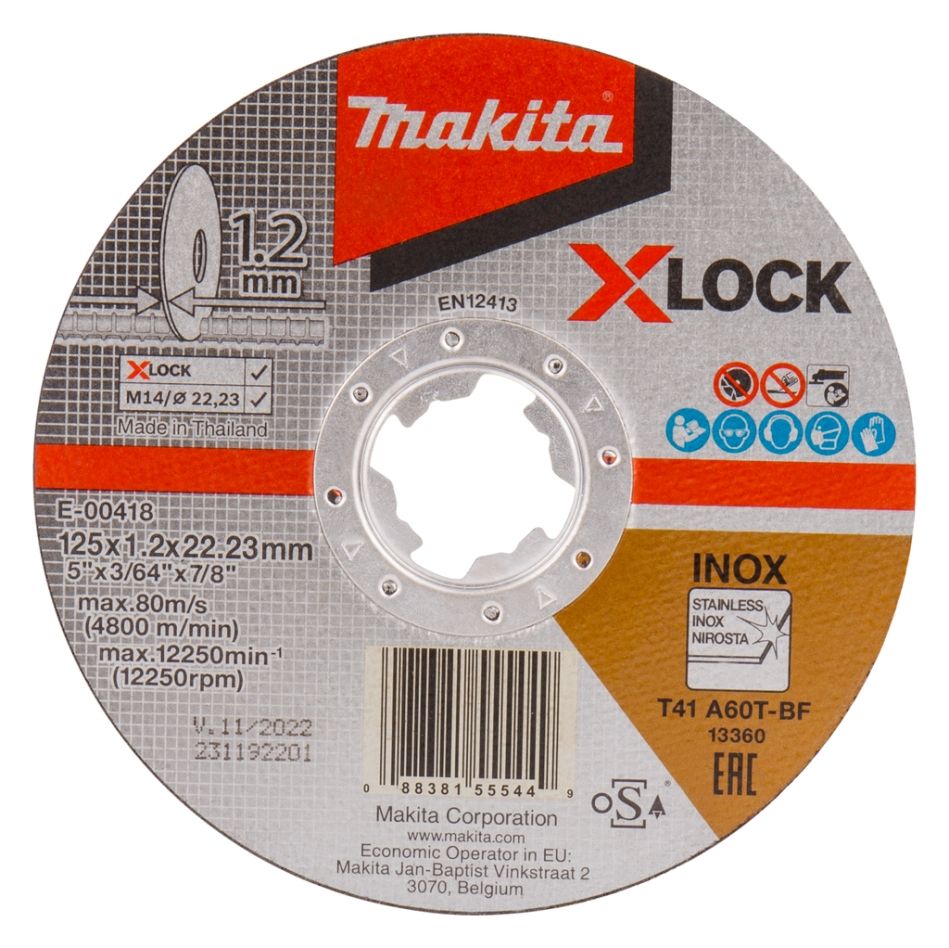 Makita Zubehör E-00418 Trennscheibe X-LOCK 125x1,2x22,23mm Edelstahl 10 Stück