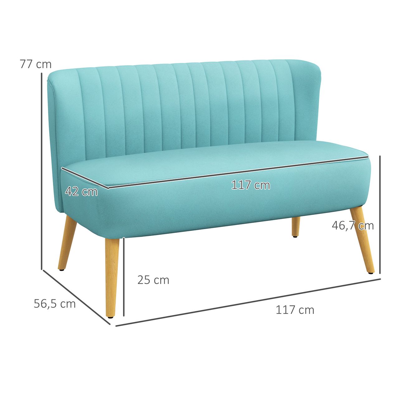 HOMCOM 2-Sitzer Sofa Zweisitzer, Loveseat mit Leinenoptik, Holzbeine, Grün