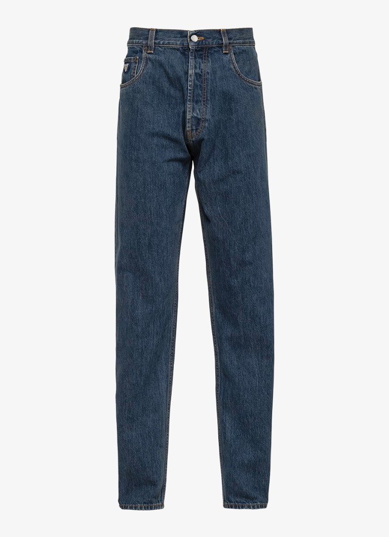 Blugi Prada, croială dreaptă, detalii închise la culoare cu aspect distressed