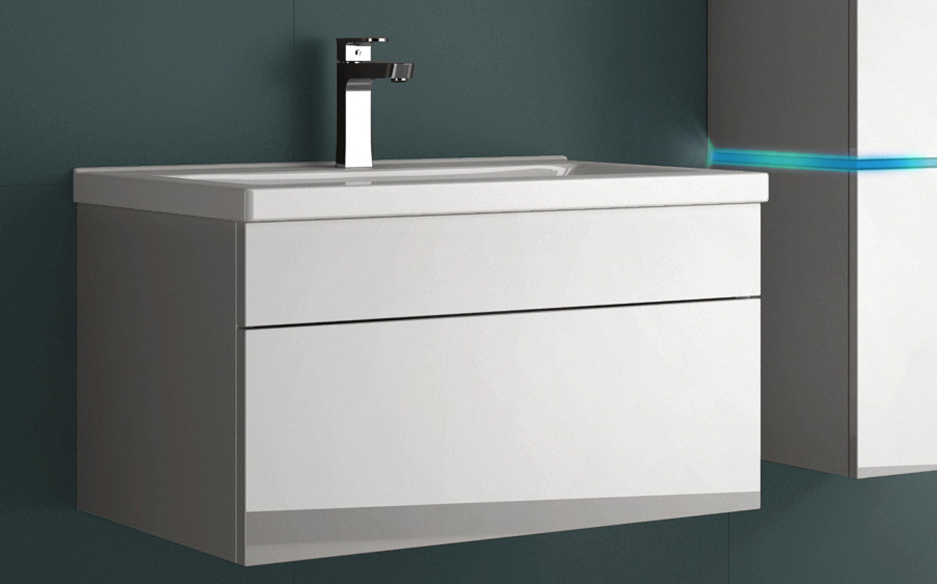 Aileenstore Badmöbel-Set Island 60, (4-St., Badmöbel-Set 4-teilig), Breite 61 cm, LED-Beleuchtung, hochglanz