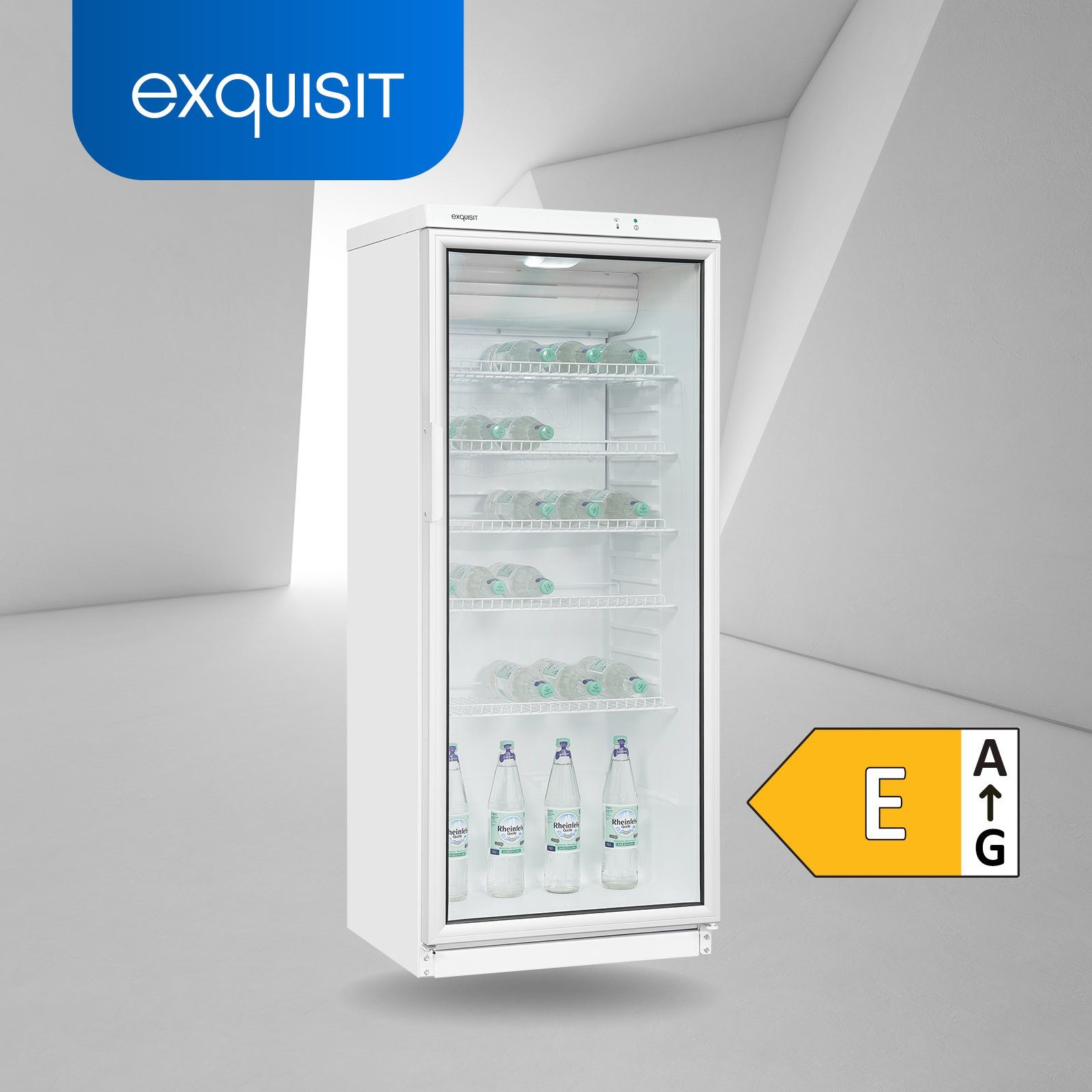 exquisit Getränkekühlschrank GKS290-GT-280E, 145 cm hoch, 60 cm breit, Umluftventilator, effizient