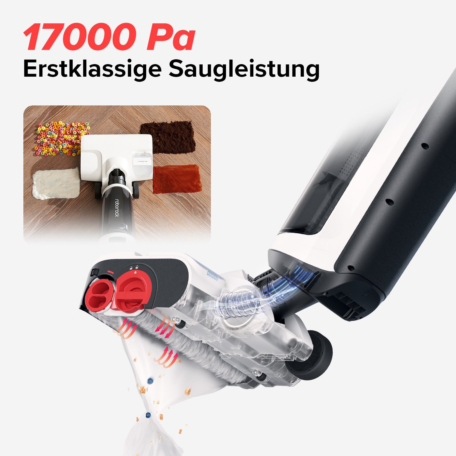 Roborock Nass-Trocken-Akkusauger Dyad Pro, 260 W, 17000pa, Automatische Trocknung & Selbstreinigend Wischsauger mit APP-Steuerung, Doppelbürste, Doppelte Wassertanks für Harte Böden