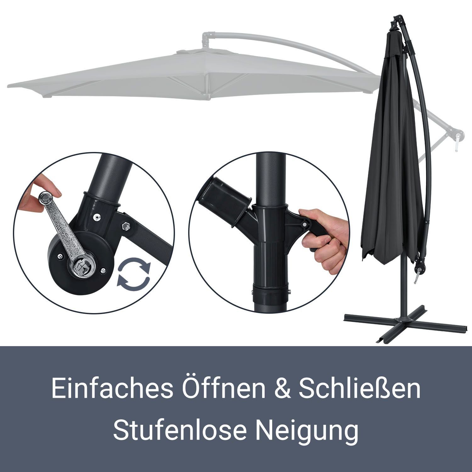 Juskys Ampelschirm Brazil, verstellbarer Neigungswinkel, wasserabweisend, bequeme Handkurbel