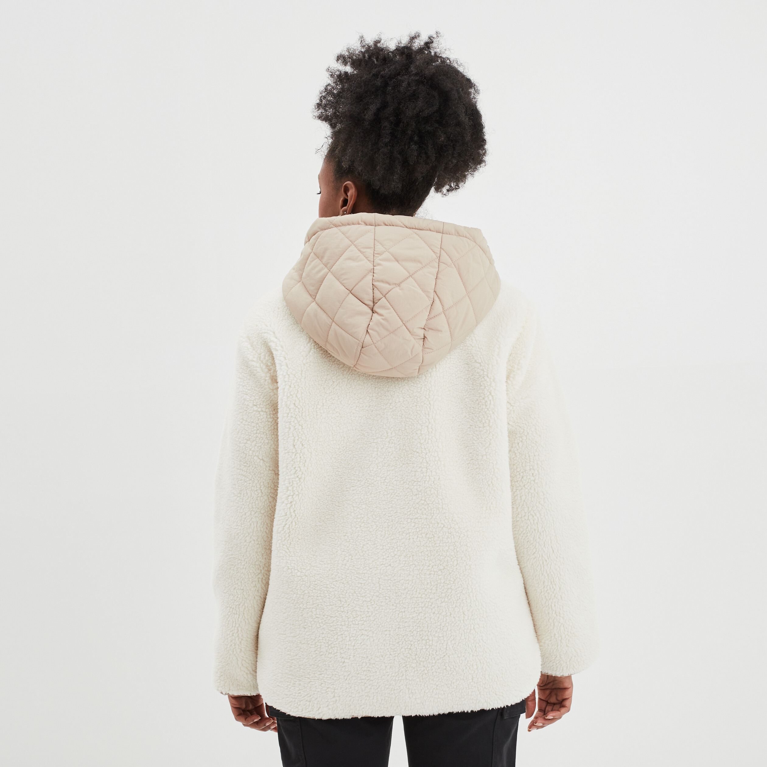 Veste bi-matière à capuche oversize blanc femme | La Halle