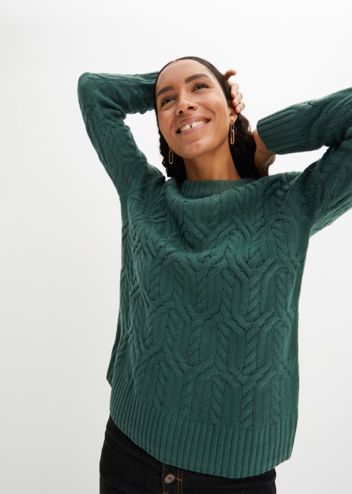 Rundhals-Pullover mit Zopfmuster