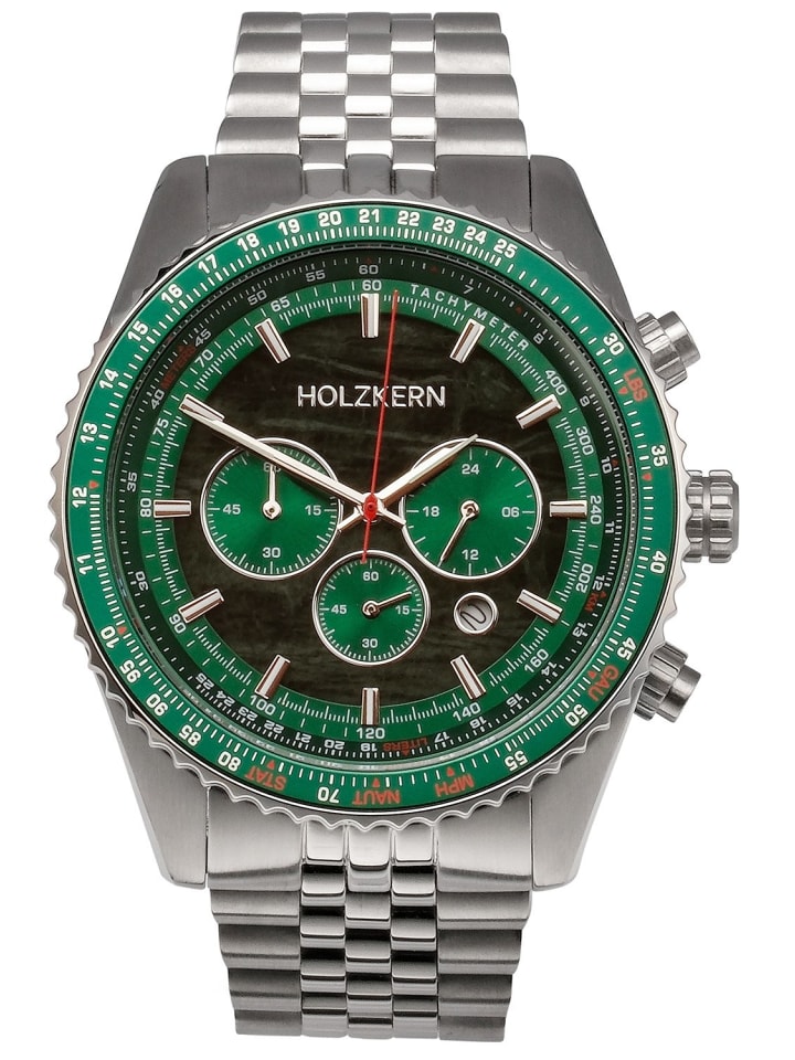 Holzkern Herrenuhr Chronograph Openhorizon Marmor Grün/Silberfarben günstig kaufen onesize