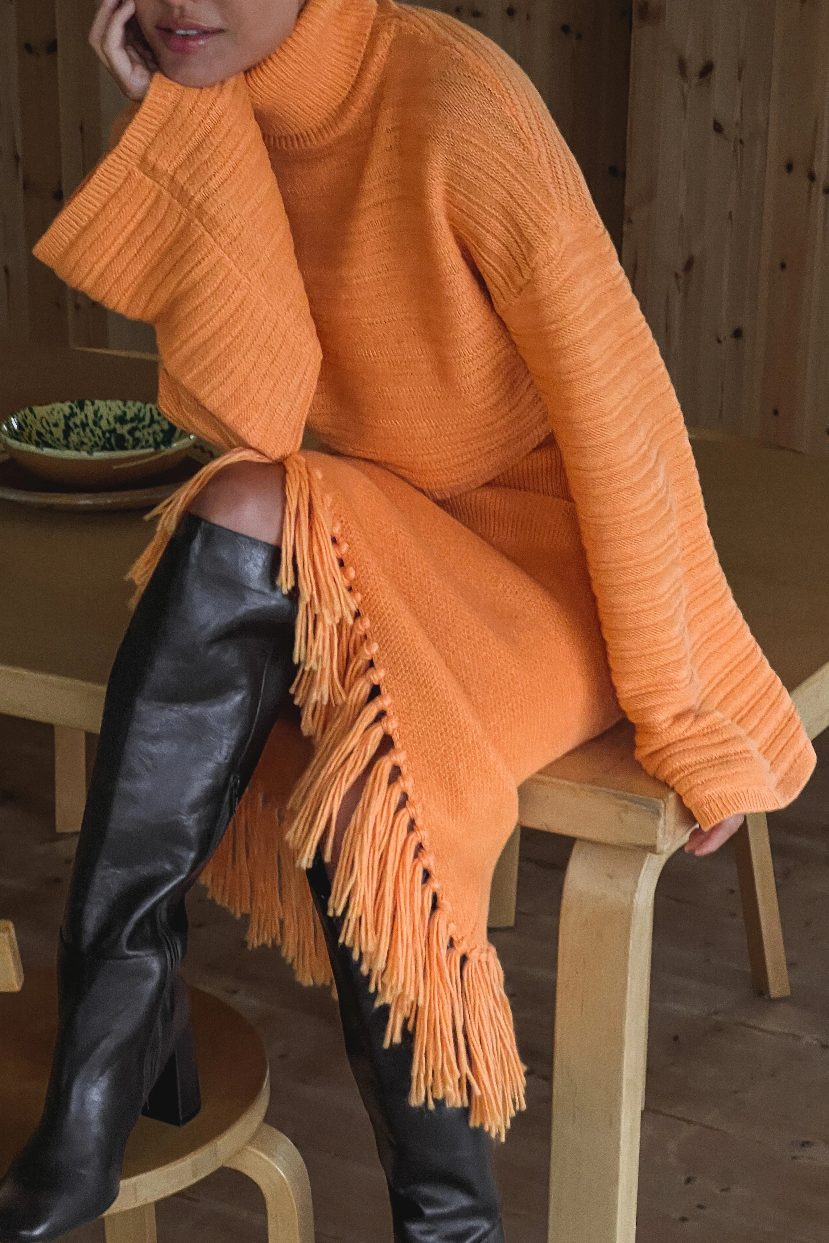 Asymmetrischer Rock mit Fransensaum aus Wollmischung