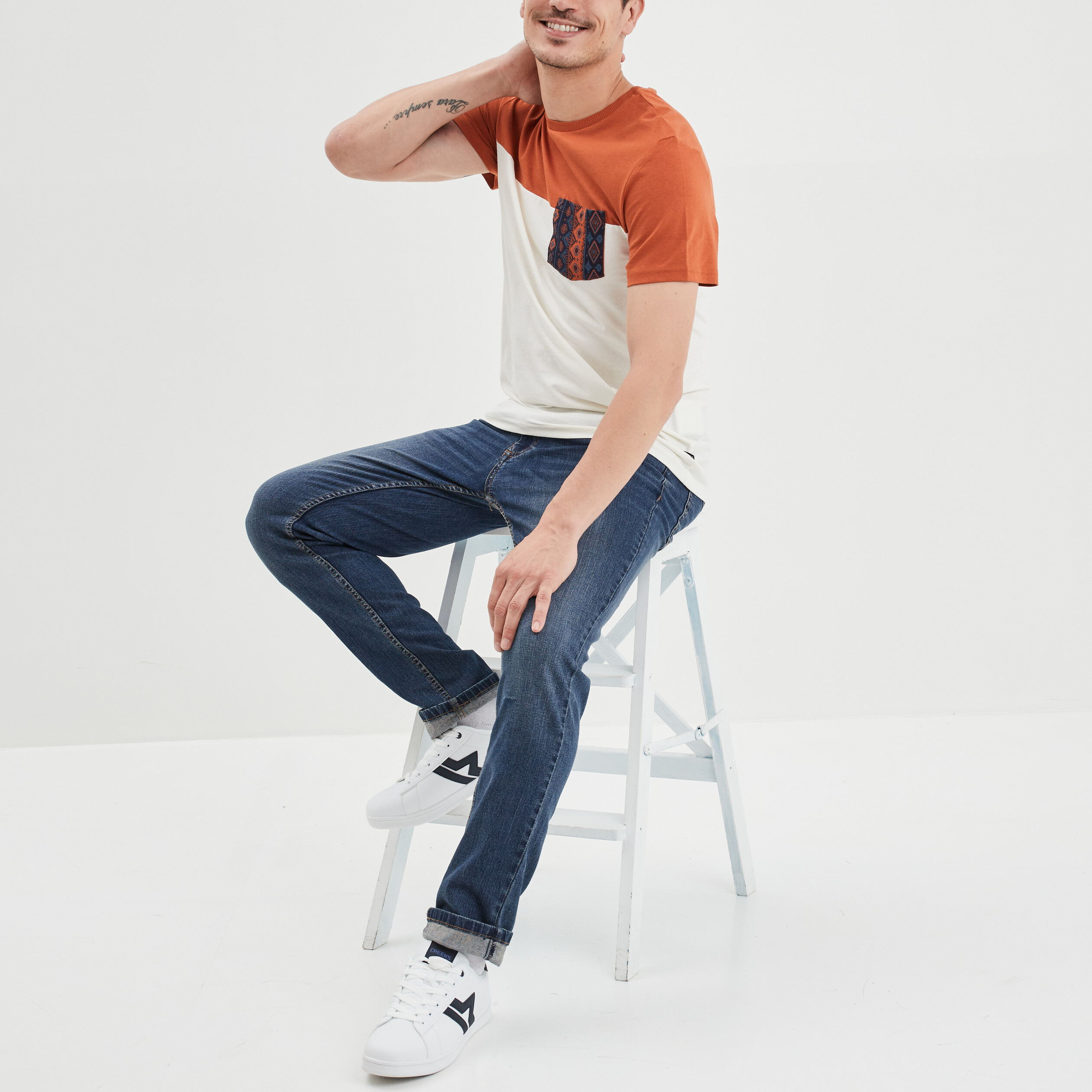 T-shirt droit buste 1 poche Creeks orange foncé homme | La Halle