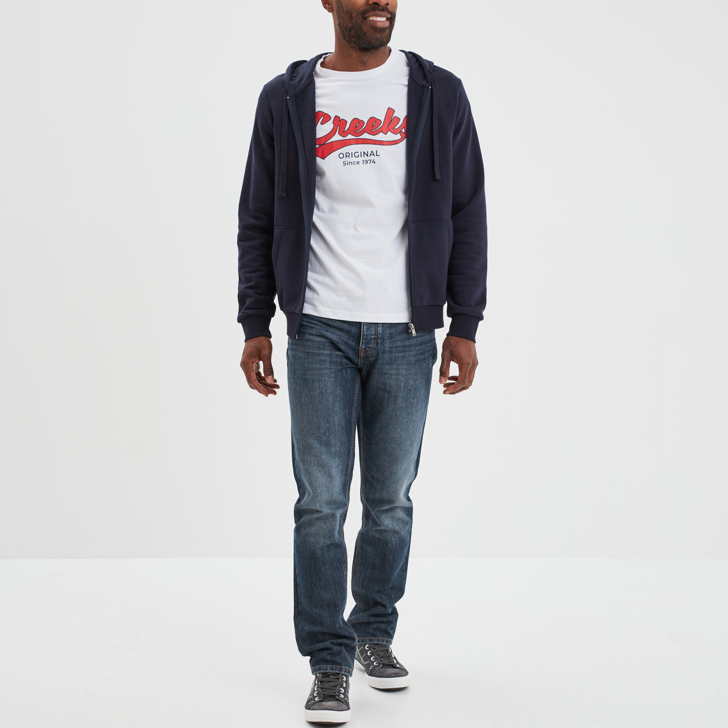 Sweat zippé molleton à capuche bleu marine homme | La Halle