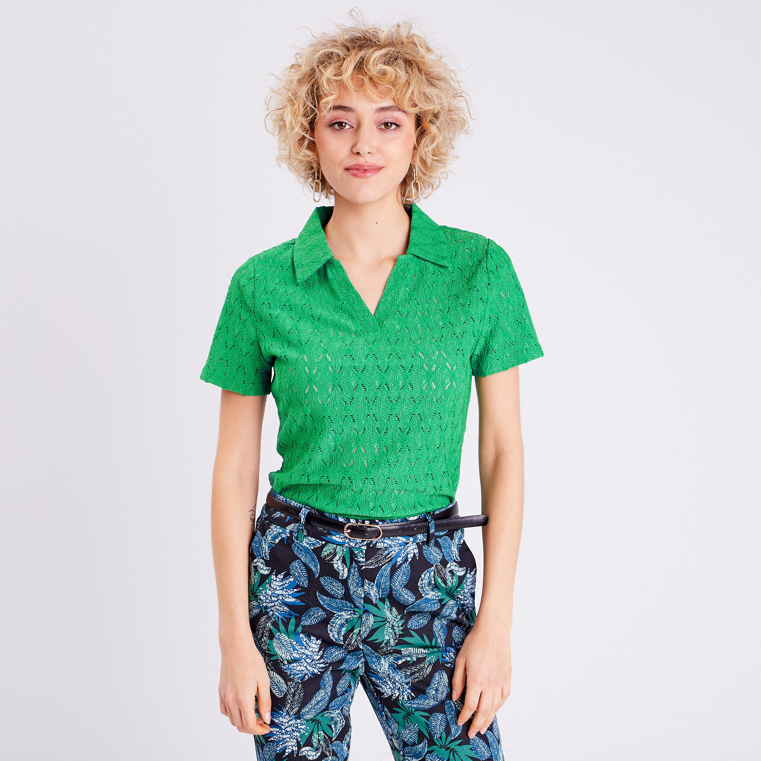 Polo manches courtes vert femme | Cache Cache