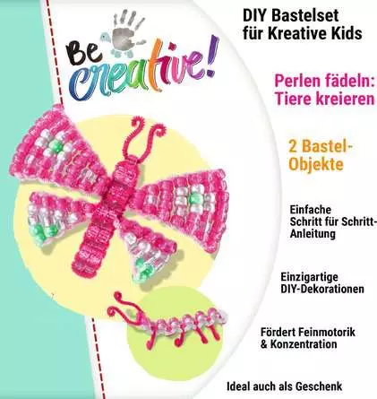Perlentiere Schmetterlinge - Bastelset für Kinder ab 6 Jahren