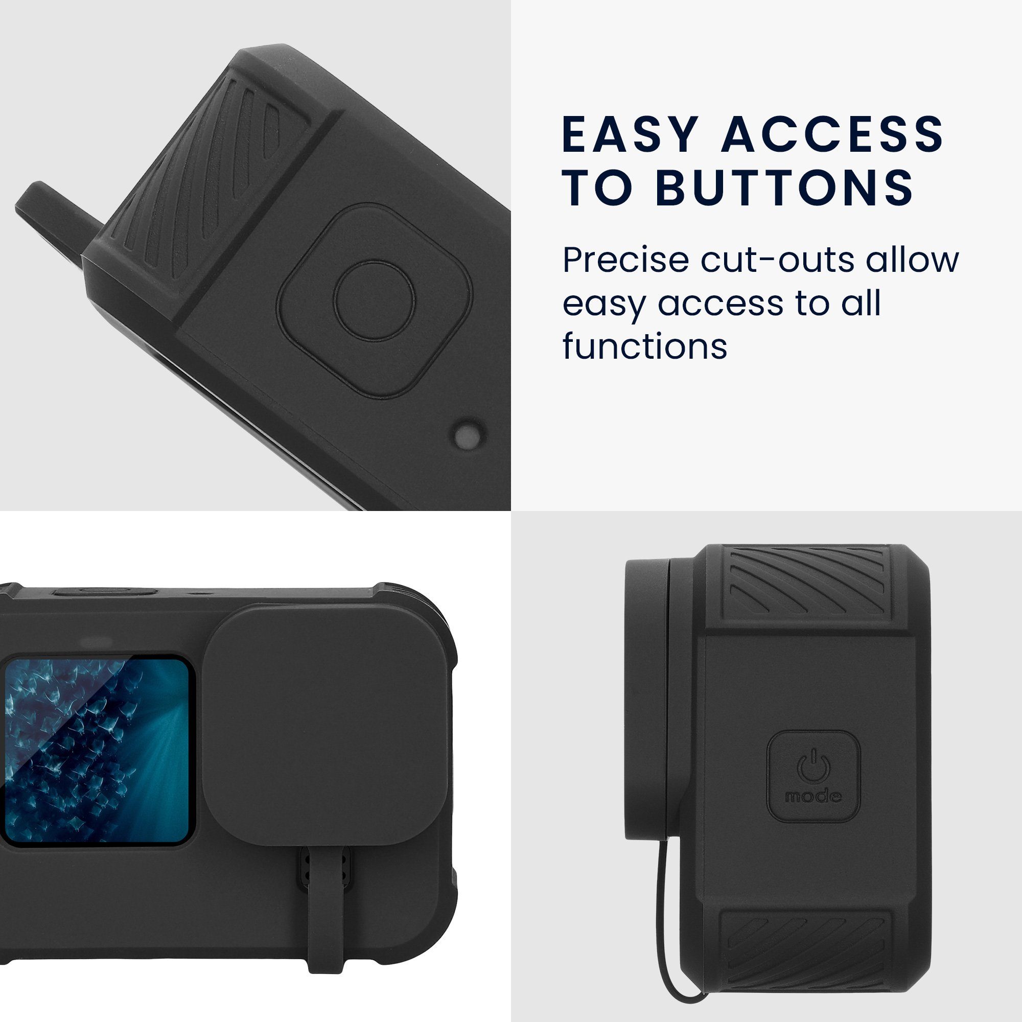 kwmobile Silikon Hülle für GOPro HERO11 Black / HERO10 Black / HERO9 Zubehör Drohne (Kamera Tasche Schutzhülle - Cover mit Band Schwarz)