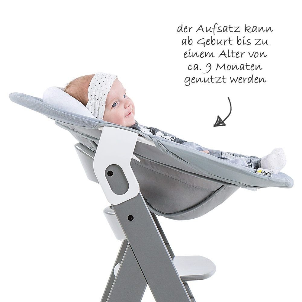Hauck Hochstuhl Alpha Plus Grau - Newborn Set (Set, 4 St), Holz Babystuhl ab Geburt inkl. Aufsatz für Neugeborene & Sitzpolster