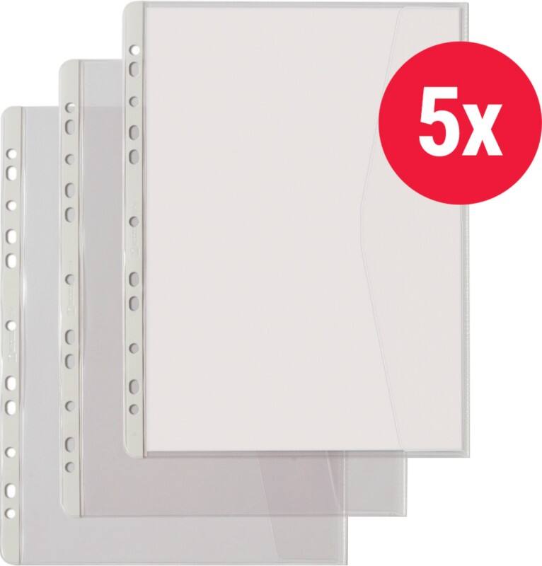 Hetzel Prospekthüllen DIN A4  Genarbt Transparent 140 Mikron PVC (Polyvinylchlorid) Rechts 11 Löcher 5 Stück