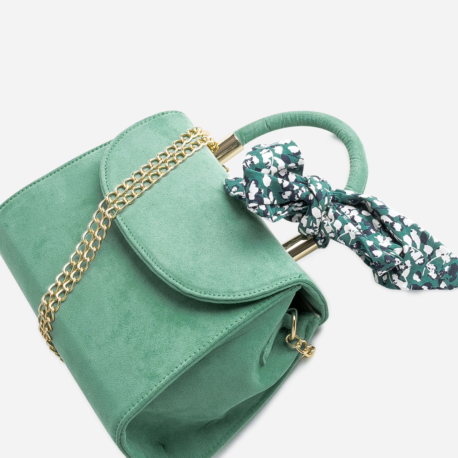 Sac à main vert sauge avec foulard imprimé