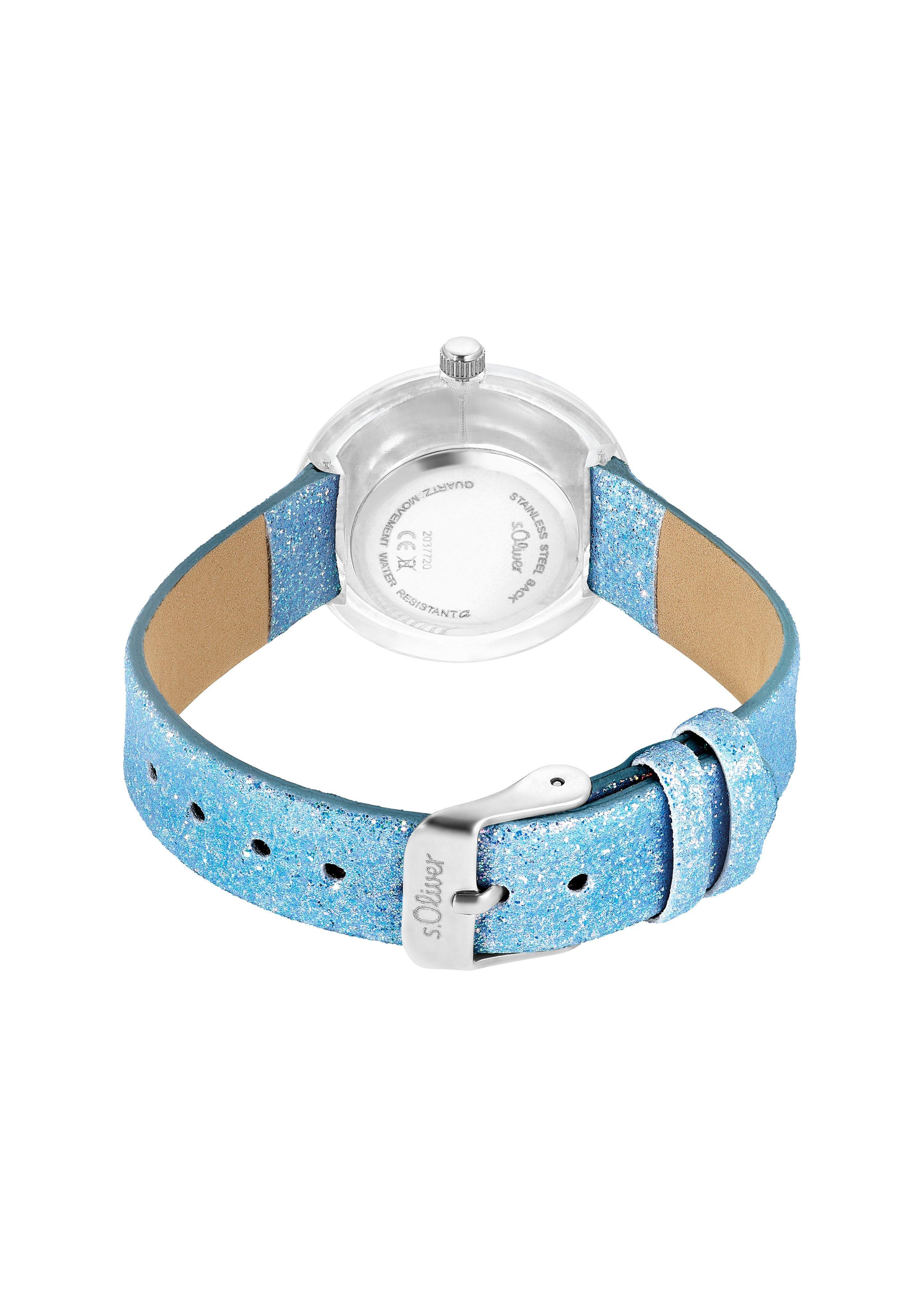 Blaue Armbanduhr mit Glitzer-Kunstlederband  6009574-55B0