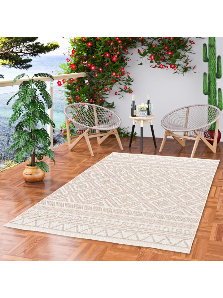 Pergamon In & Outdoor Teppich Flachgewebe Ottawa Ethno in Beige günstig kaufen 80 x 150cm