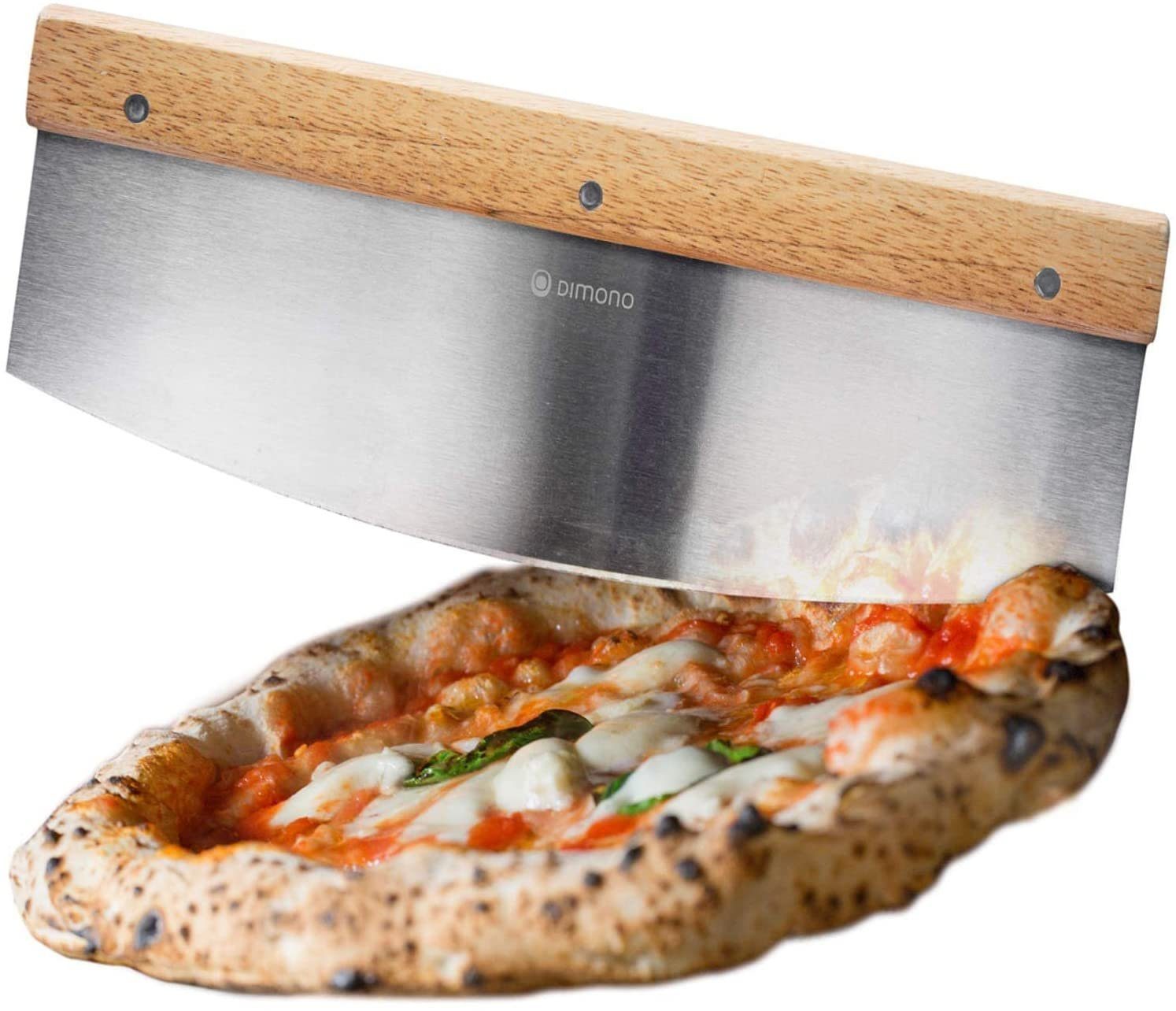 Dimono Pizzamesser Profi Pizzaschneider Wiegemesser Kräuter-Schneider Cutter mit Holz-Griff
