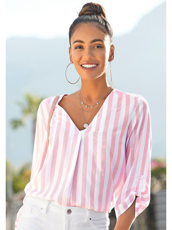 LASCANA Schlupfbluse in weiß-rosa günstig kaufen