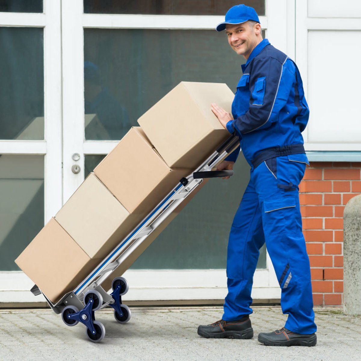 COSTWAY Treppensackkarre, mit 2 Griffen & 6 Rädern bis 250kg, Alu 152x51x46cm