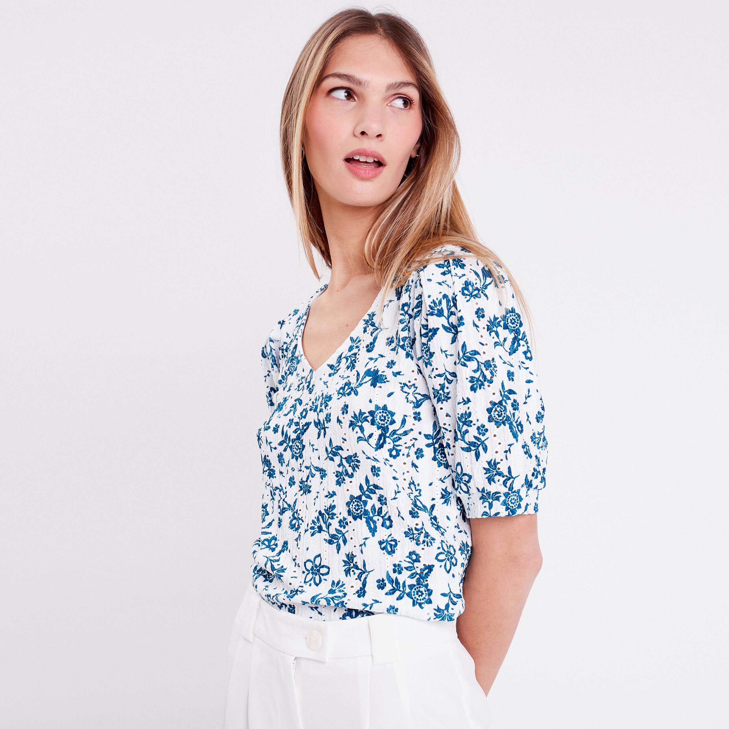 T-shirt à manches courtes blanc femme | Cache Cache